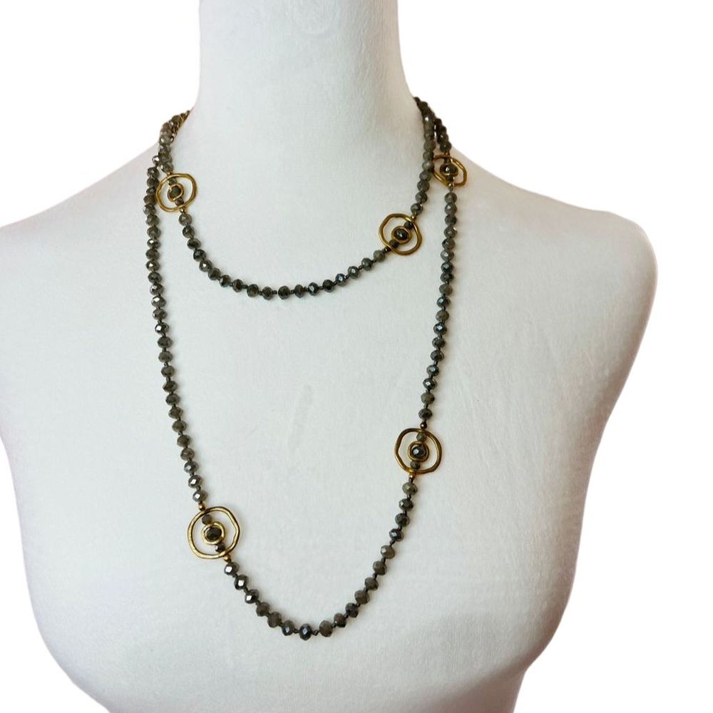 Stella & Ruby 24” Gold & Gray Beaded Necklace